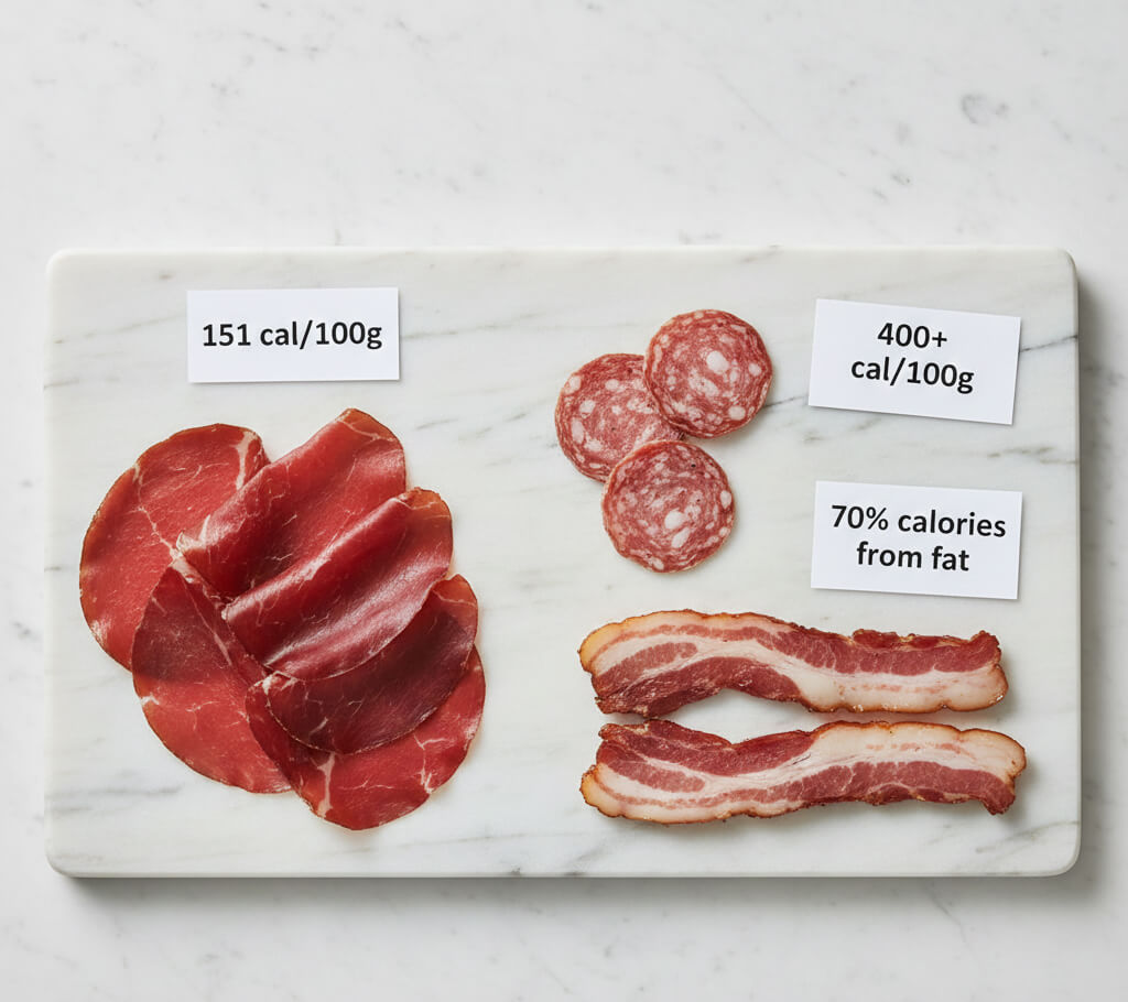 A bottle of olive oil next to cooking spray on a kitchen counter, illustrating the calorie difference between pouring oil and using spray